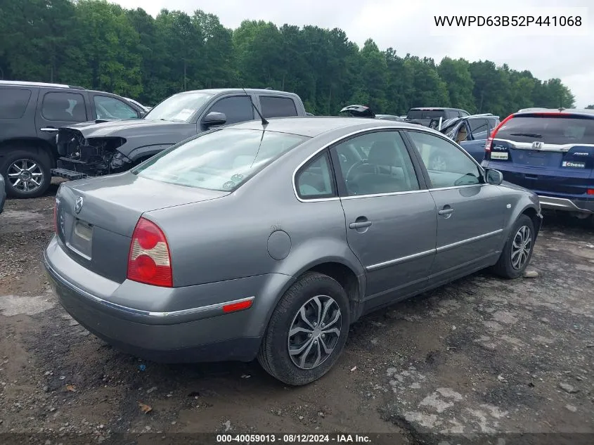 2002 Volkswagen Passat Gls VIN: WVWPD63B52P441068 Lot: 40059013