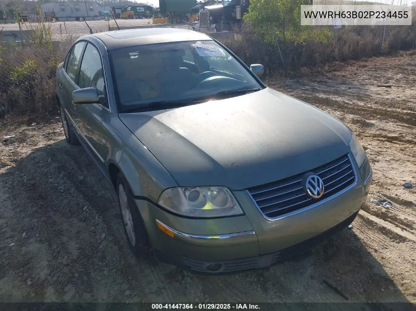 2002 Volkswagen Passat Glx VIN: WVWRH63B02P234455 Lot: 41447364