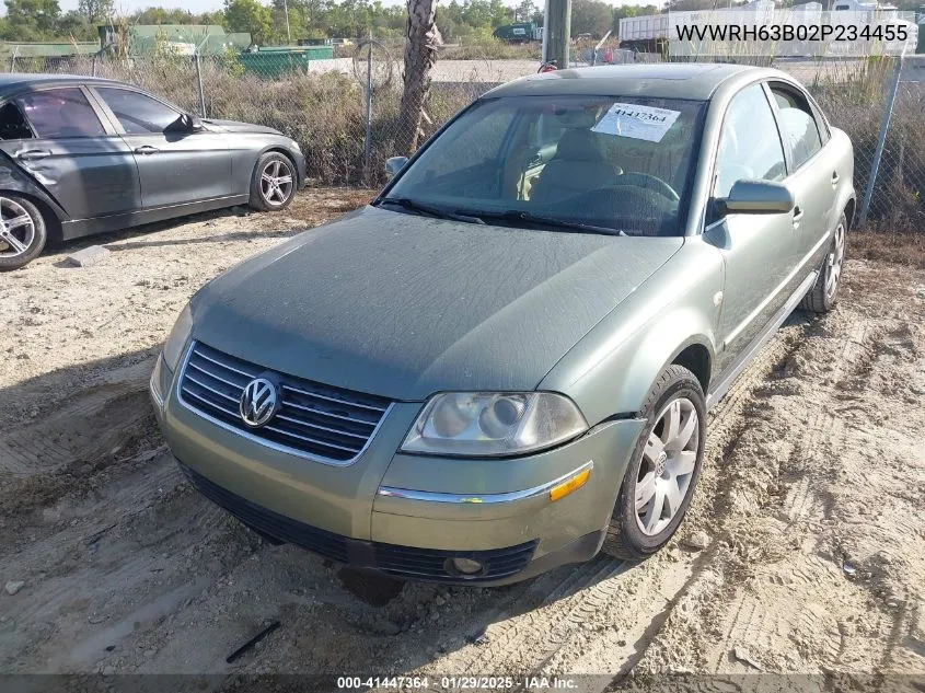 2002 Volkswagen Passat Glx VIN: WVWRH63B02P234455 Lot: 41447364