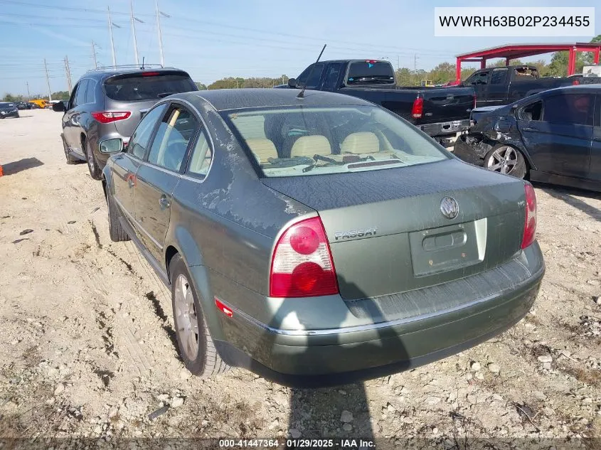 2002 Volkswagen Passat Glx VIN: WVWRH63B02P234455 Lot: 41447364