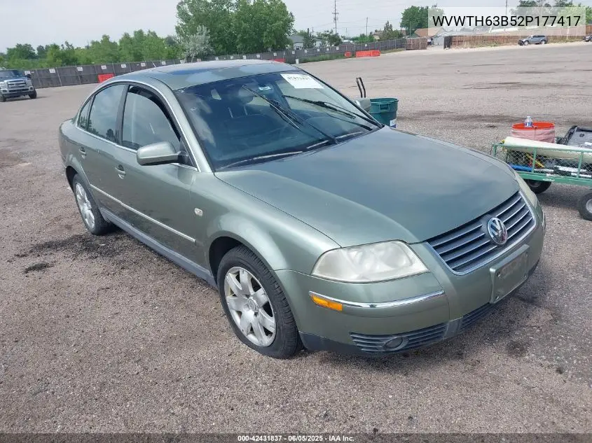 2002 Volkswagen Passat Glx VIN: WVWTH63B52P177417 Lot: 42431837