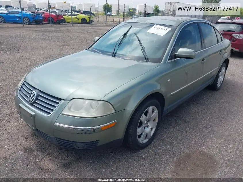 2002 Volkswagen Passat Glx VIN: WVWTH63B52P177417 Lot: 42431837