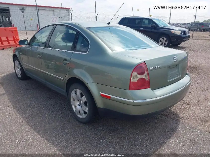 2002 Volkswagen Passat Glx VIN: WVWTH63B52P177417 Lot: 42431837