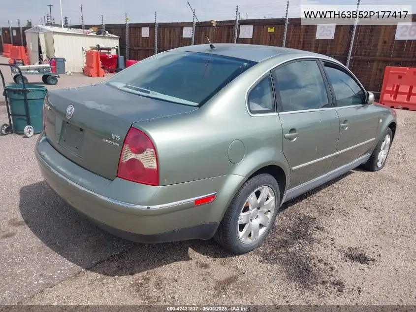 2002 Volkswagen Passat Glx VIN: WVWTH63B52P177417 Lot: 42431837