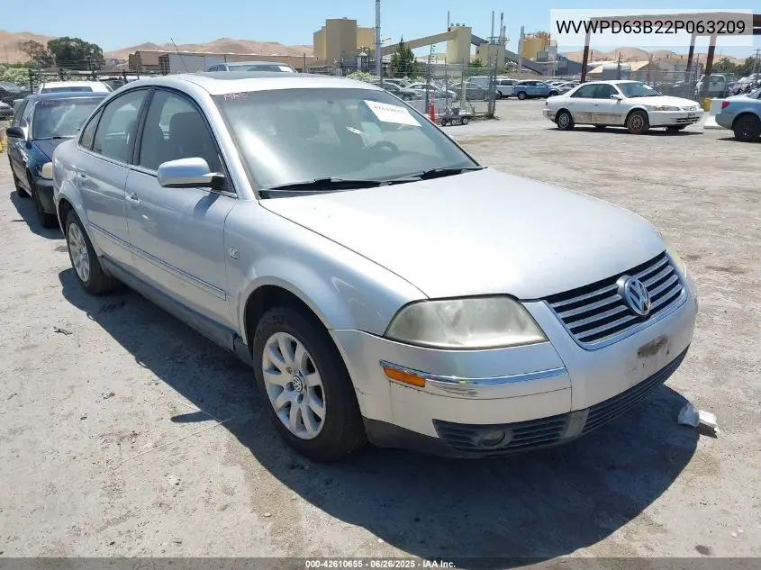 2002 Volkswagen Passat Gls VIN: WVWPD63B22P063209 Lot: 42610655
