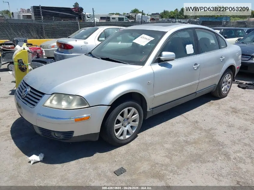 2002 Volkswagen Passat Gls VIN: WVWPD63B22P063209 Lot: 42610655