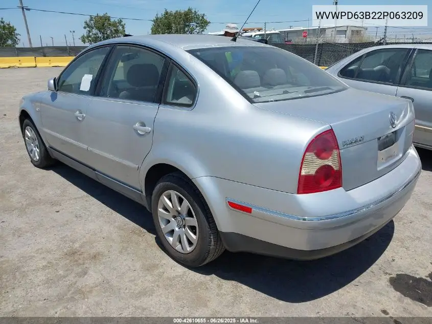 2002 Volkswagen Passat Gls VIN: WVWPD63B22P063209 Lot: 42610655