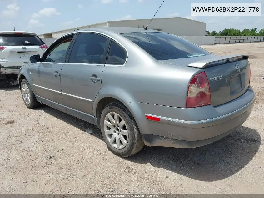 2002 Volkswagen Passat Gls VIN: WVWPD63BX2P221778 Lot: 42642587