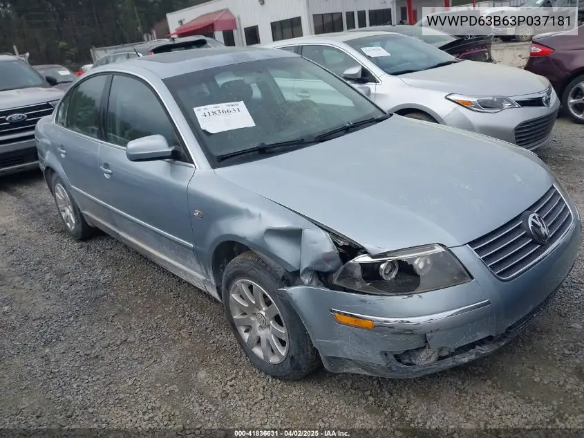2003 Volkswagen Passat Gls VIN: WVWPD63B63P037181 Lot: 41836631