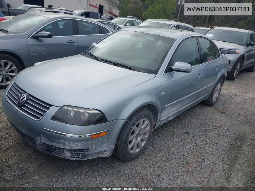 2003 Volkswagen Passat Gls VIN: WVWPD63B63P037181 Lot: 41836631