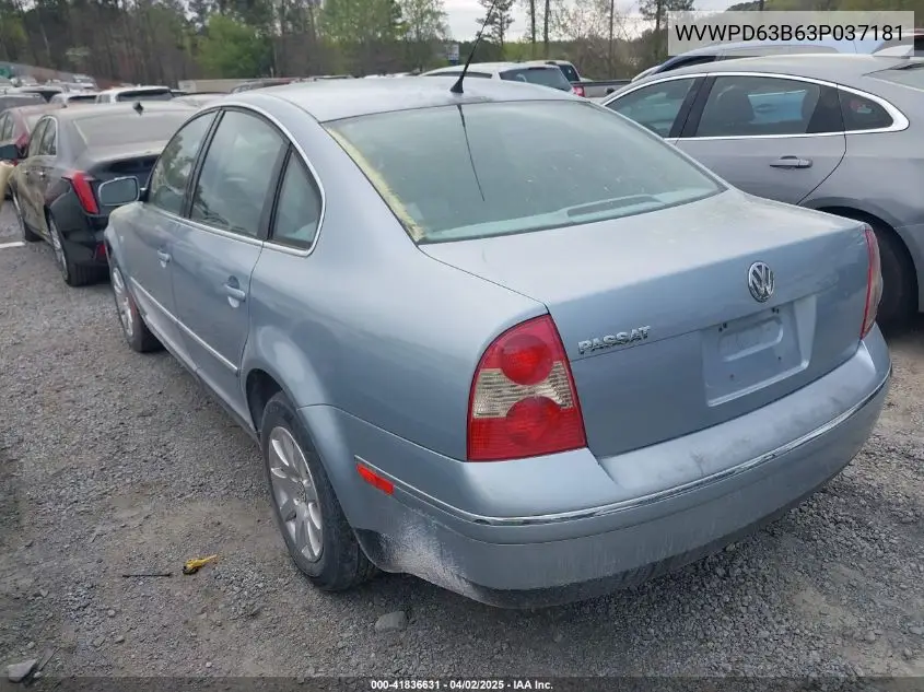 2003 Volkswagen Passat Gls VIN: WVWPD63B63P037181 Lot: 41836631