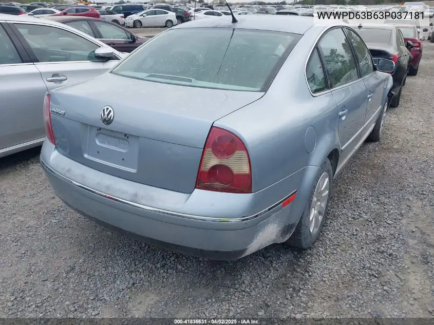 2003 Volkswagen Passat Gls VIN: WVWPD63B63P037181 Lot: 41836631