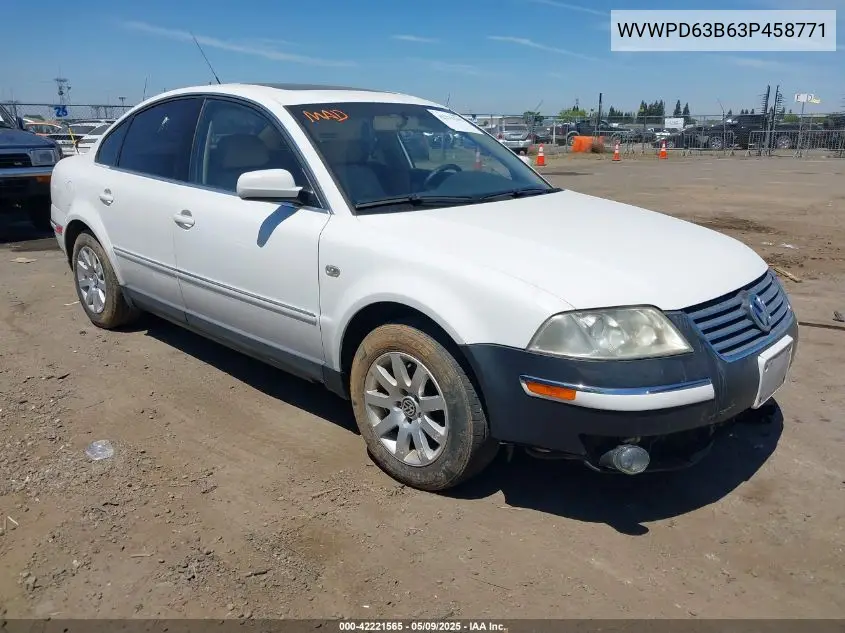 2003 Volkswagen Passat Gls VIN: WVWPD63B63P458771 Lot: 42221565