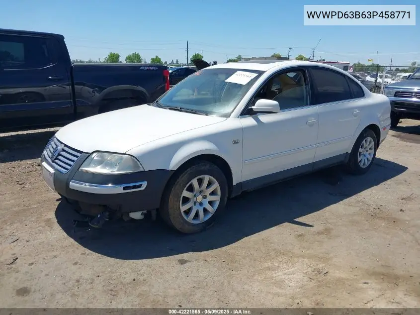 2003 Volkswagen Passat Gls VIN: WVWPD63B63P458771 Lot: 42221565