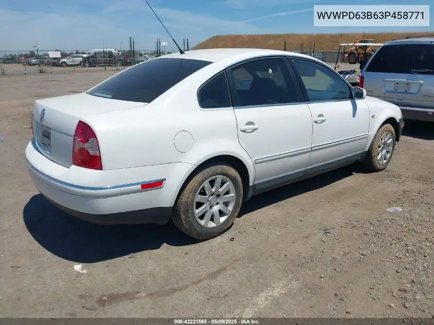 2003 Volkswagen Passat Gls VIN: WVWPD63B63P458771 Lot: 42221565