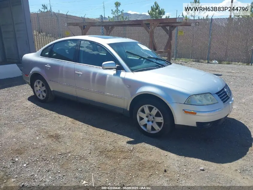 2003 Volkswagen Passat Glx VIN: WVWRH63B83P244796 Lot: 42228440
