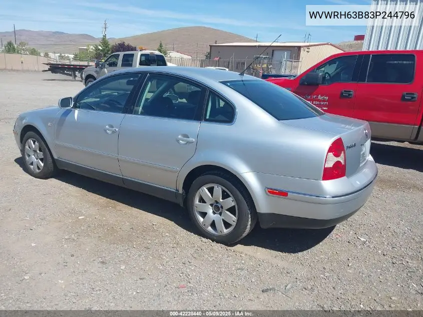 2003 Volkswagen Passat Glx VIN: WVWRH63B83P244796 Lot: 42228440