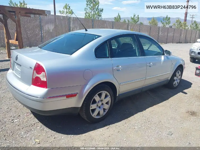 2003 Volkswagen Passat Glx VIN: WVWRH63B83P244796 Lot: 42228440