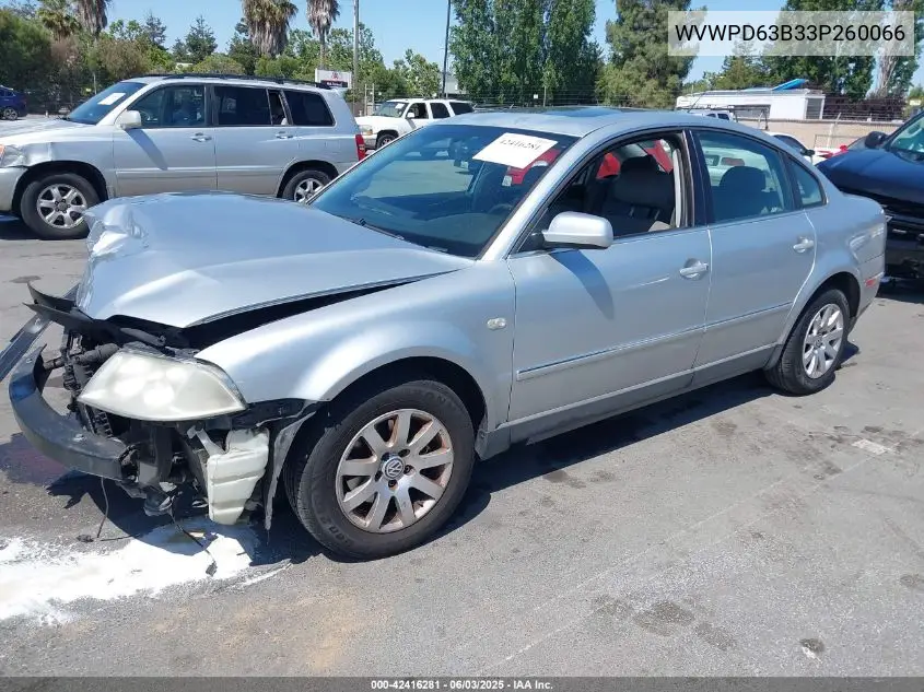 2003 Volkswagen Passat Gls VIN: WVWPD63B33P260066 Lot: 42416281