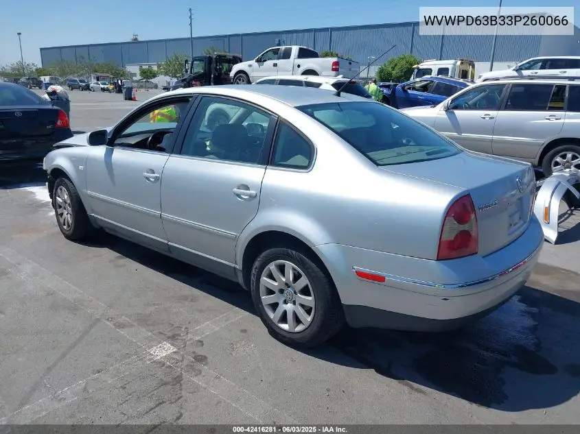 2003 Volkswagen Passat Gls VIN: WVWPD63B33P260066 Lot: 42416281