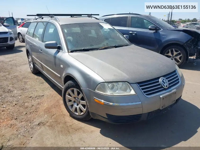 2003 Volkswagen Passat Gl VIN: WVWND63B63E155136 Lot: 42560856