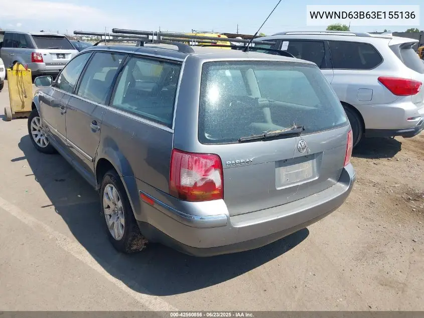 2003 Volkswagen Passat Gl VIN: WVWND63B63E155136 Lot: 42560856