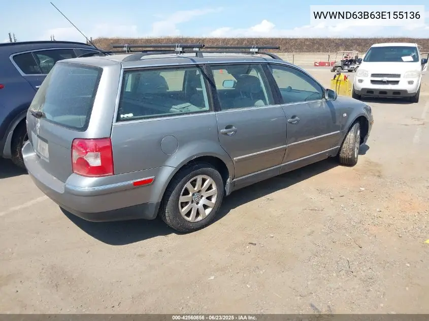 2003 Volkswagen Passat Gl VIN: WVWND63B63E155136 Lot: 42560856
