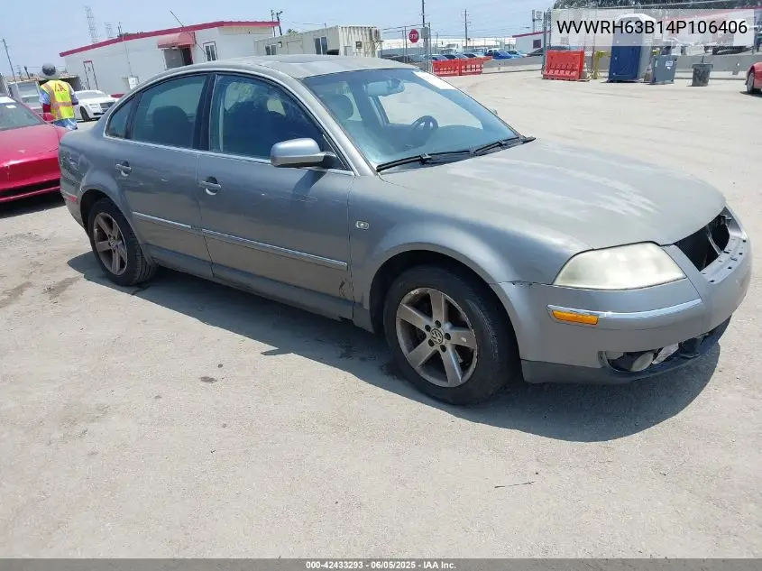 2004 Volkswagen Passat Glx VIN: WVWRH63B14P106406 Lot: 42433293