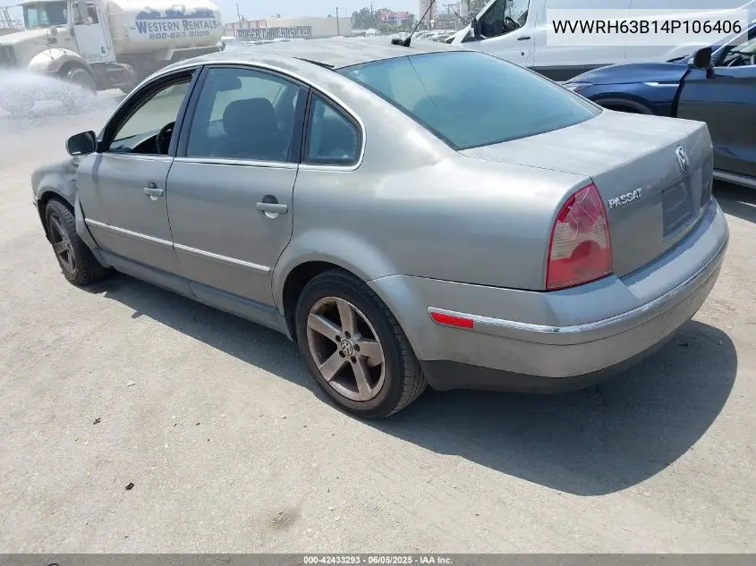 2004 Volkswagen Passat Glx VIN: WVWRH63B14P106406 Lot: 42433293
