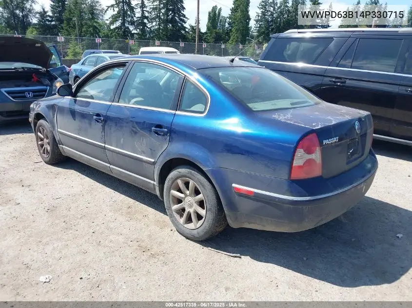 2004 Volkswagen Passat Gls VIN: WVWPD63B14P330715 Lot: 42517339