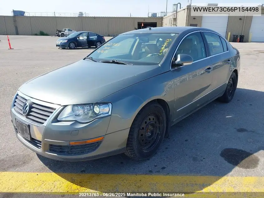 2006 Volkswagen Passat 2.0T VIN: WVWEK73C66P154498 Lot: 20213763