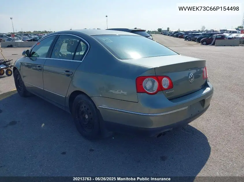 2006 Volkswagen Passat 2.0T VIN: WVWEK73C66P154498 Lot: 20213763