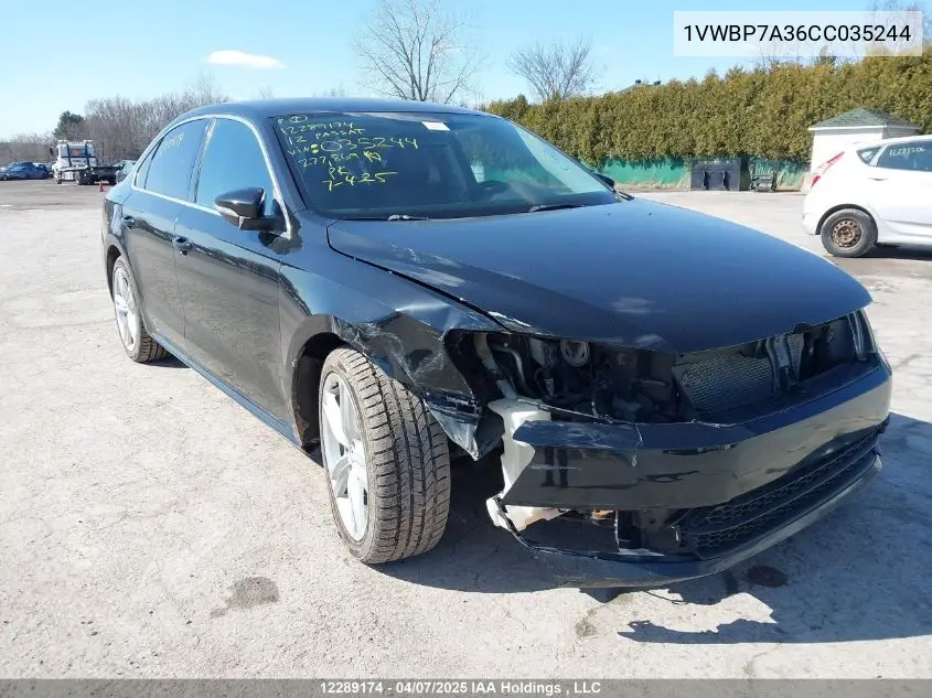 2012 Volkswagen Passat Se VIN: 1VWBP7A36CC035244 Lot: 12289174