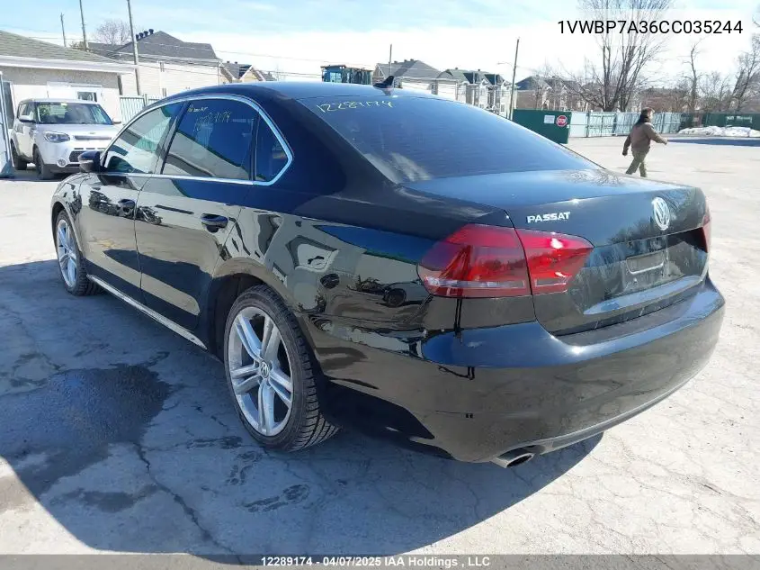 2012 Volkswagen Passat Se VIN: 1VWBP7A36CC035244 Lot: 12289174