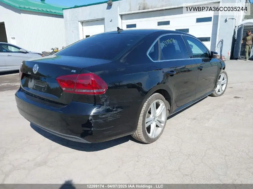 2012 Volkswagen Passat Se VIN: 1VWBP7A36CC035244 Lot: 12289174