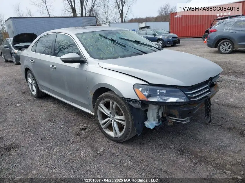 2012 Volkswagen Passat Se VIN: 1VWBH7A38CC054018 Lot: 12301087