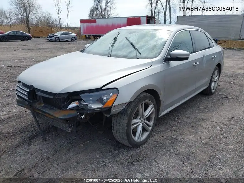 2012 Volkswagen Passat Se VIN: 1VWBH7A38CC054018 Lot: 12301087