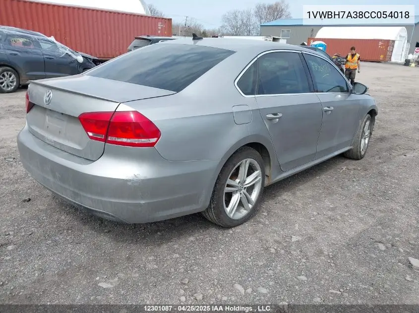 2012 Volkswagen Passat Se VIN: 1VWBH7A38CC054018 Lot: 12301087
