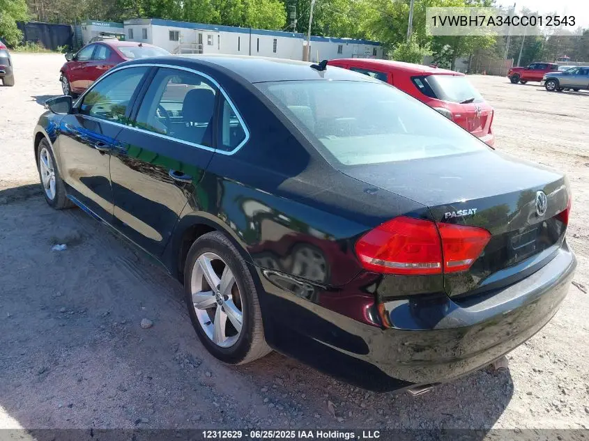2012 Volkswagen Passat VIN: 1VWBH7A34CC012543 Lot: 12312629
