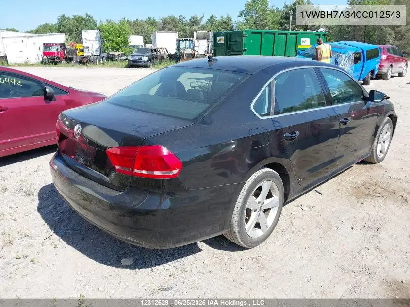 2012 Volkswagen Passat VIN: 1VWBH7A34CC012543 Lot: 12312629