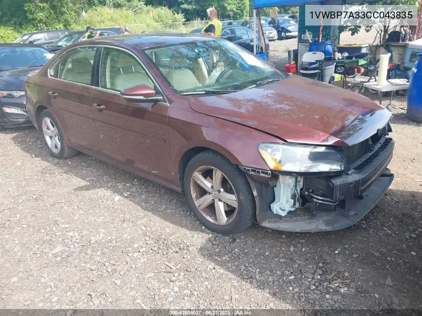 2012 Volkswagen Passat 2.5L Se VIN: 1VWBP7A33CC043835 Lot: 42604027