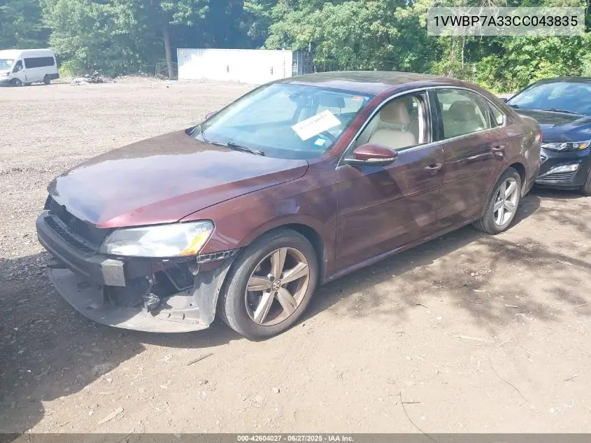 2012 Volkswagen Passat 2.5L Se VIN: 1VWBP7A33CC043835 Lot: 42604027