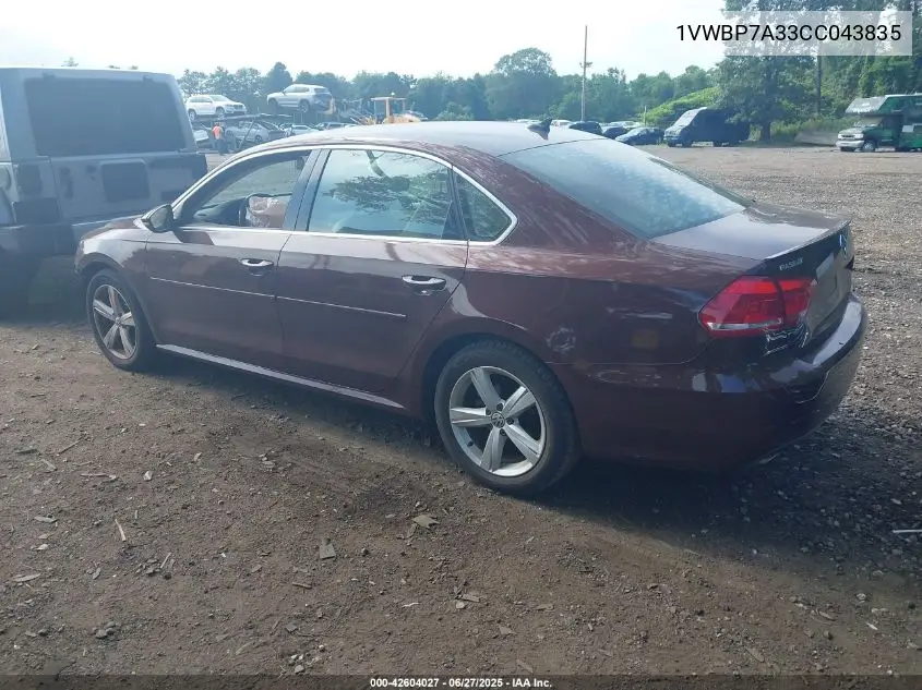 2012 Volkswagen Passat 2.5L Se VIN: 1VWBP7A33CC043835 Lot: 42604027