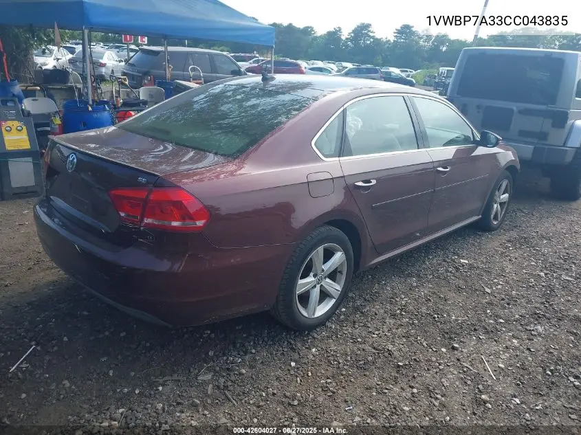 2012 Volkswagen Passat 2.5L Se VIN: 1VWBP7A33CC043835 Lot: 42604027