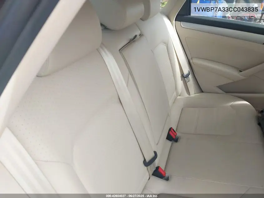 2012 Volkswagen Passat 2.5L Se VIN: 1VWBP7A33CC043835 Lot: 42604027