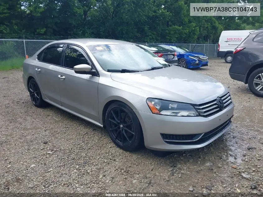 2012 Volkswagen Passat 2.5L Se VIN: 1VWBP7A38CC104743 Lot: 42611885