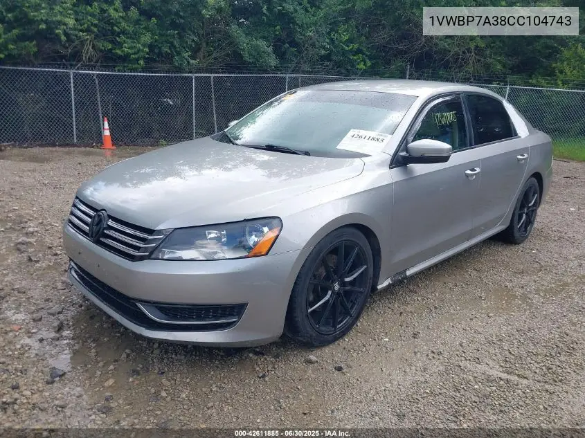 2012 Volkswagen Passat 2.5L Se VIN: 1VWBP7A38CC104743 Lot: 42611885