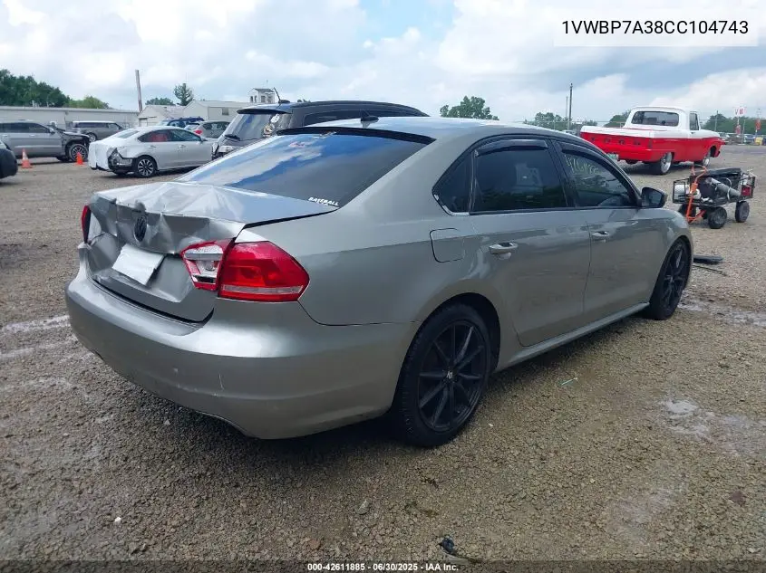 2012 Volkswagen Passat 2.5L Se VIN: 1VWBP7A38CC104743 Lot: 42611885