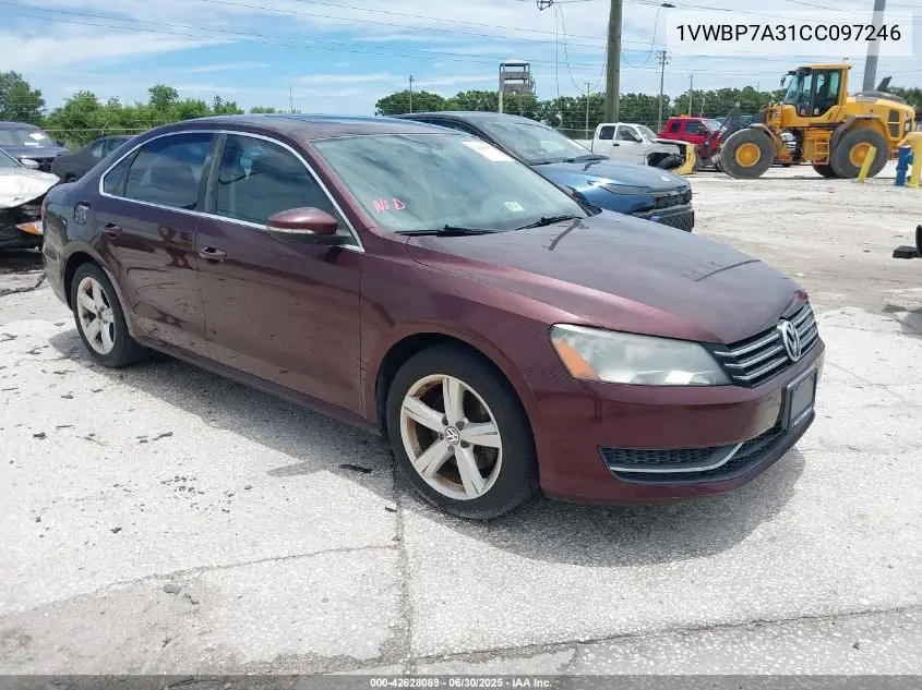 2012 Volkswagen Passat 2.5L Se VIN: 1VWBP7A31CC097246 Lot: 42628089
