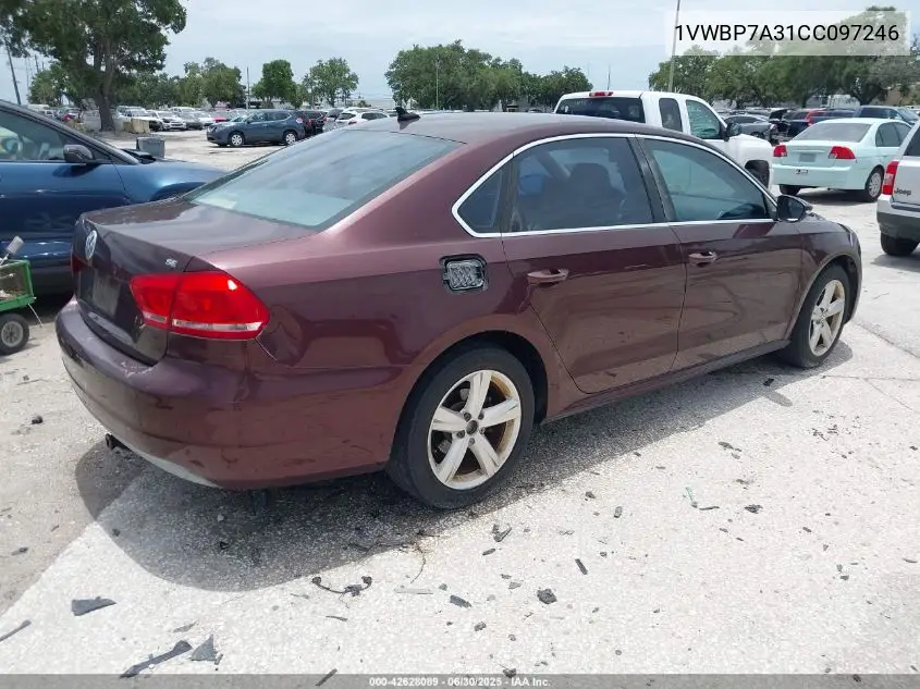 2012 Volkswagen Passat 2.5L Se VIN: 1VWBP7A31CC097246 Lot: 42628089